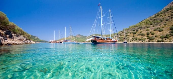 A bay with crystal clear sea water in Datça / Muğla