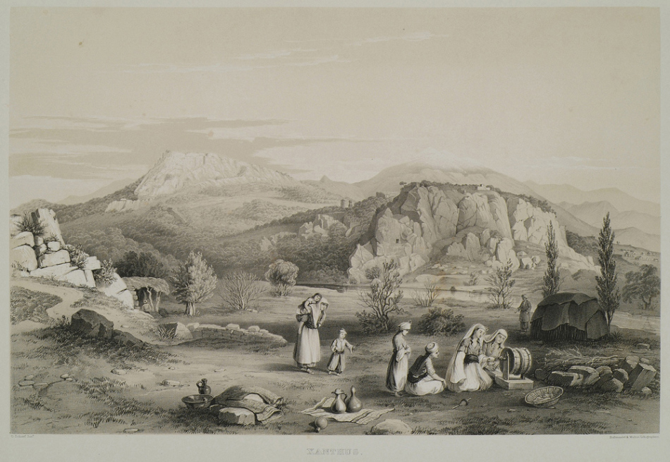 Turkmens in Fethiye, Western Turkey, Gravure by Georges Scharf 1847