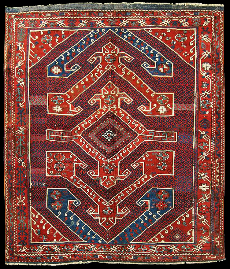 Antique Bergama Tribal carpet of Karakeçili Turkmens, mid-19th centuryi interpretation of the carpet pattern on the left