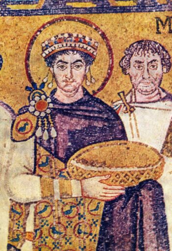 Byzantine Emperor Justinian the 1st, with the imperial purple costume