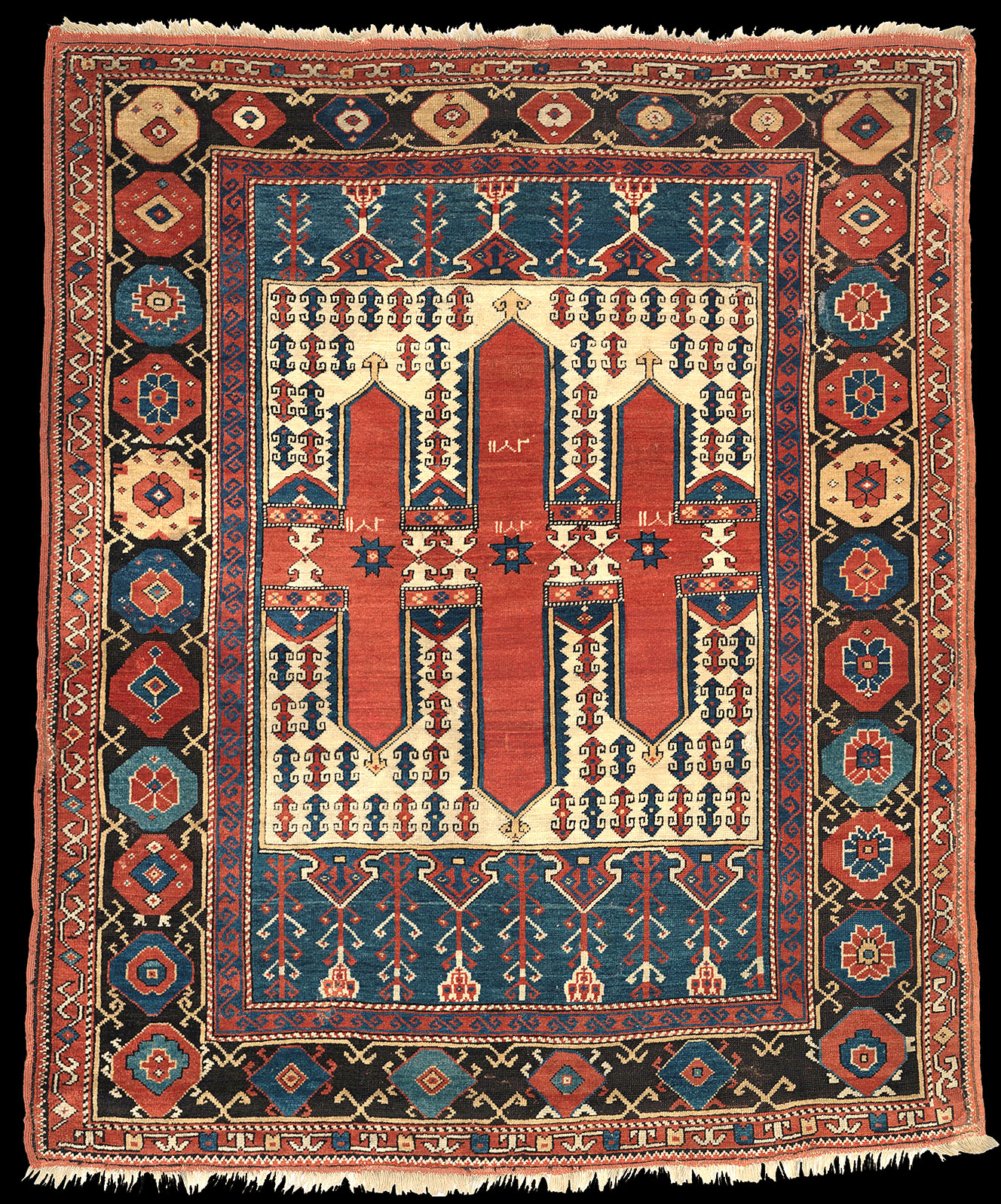 An antique Bergama village carpet of 18th century