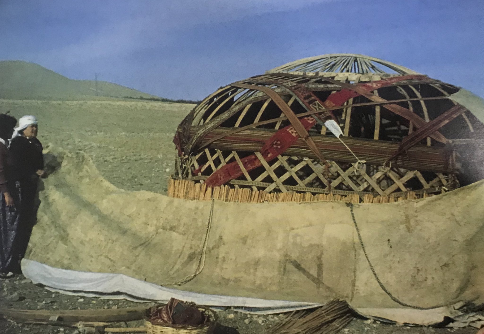 The felt coverage of the walls is wrapped around the tent, Bayat Turkmens, Emirdağ Pasture, Afyon, West-Central Turkey, 1980s